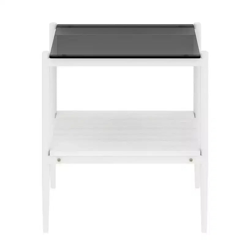 Okak Elegant Tempered Glass Coffee Table Smooth Edge 2PC, Modern Rectangle Tea End Table with Open Shelf for Small Living Room