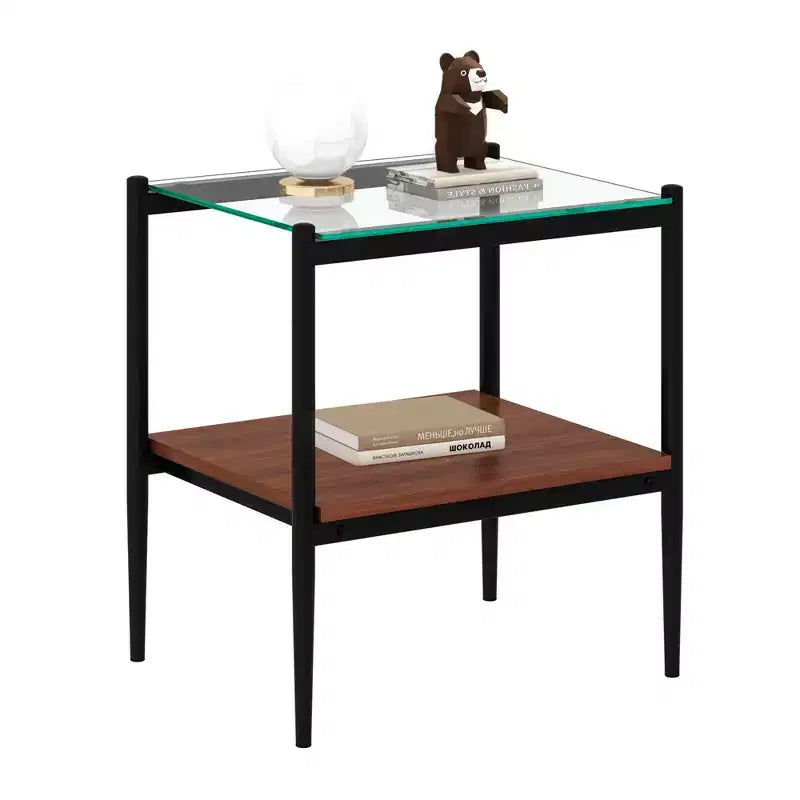 Okak Elegant Tempered Glass Coffee Table Smooth Edge 2PC, Modern Rectangle Tea End Table with Open Shelf for Small Living Room