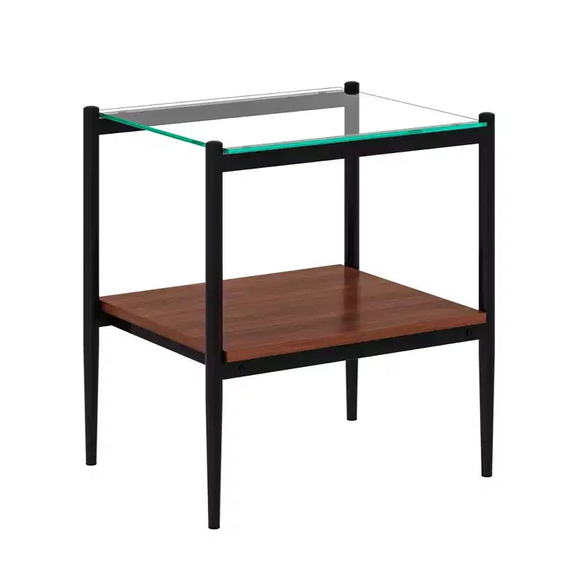 Okak Elegant Tempered Glass Coffee Table Smooth Edge 2PC, Modern Rectangle Tea End Table with Open Shelf for Small Living Room