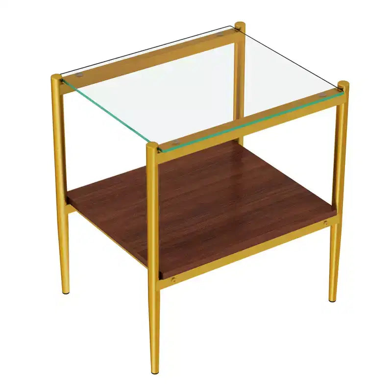 Okak Elegant Tempered Glass Coffee Table Smooth Edge 2PC, Modern Rectangle Tea End Table with Open Shelf for Small Living Room