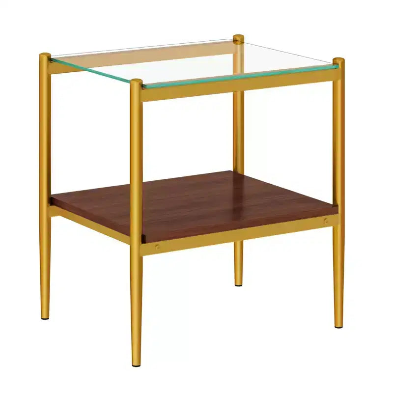 Okak Elegant Tempered Glass Coffee Table Smooth Edge 2PC, Modern Rectangle Tea End Table with Open Shelf for Small Living Room
