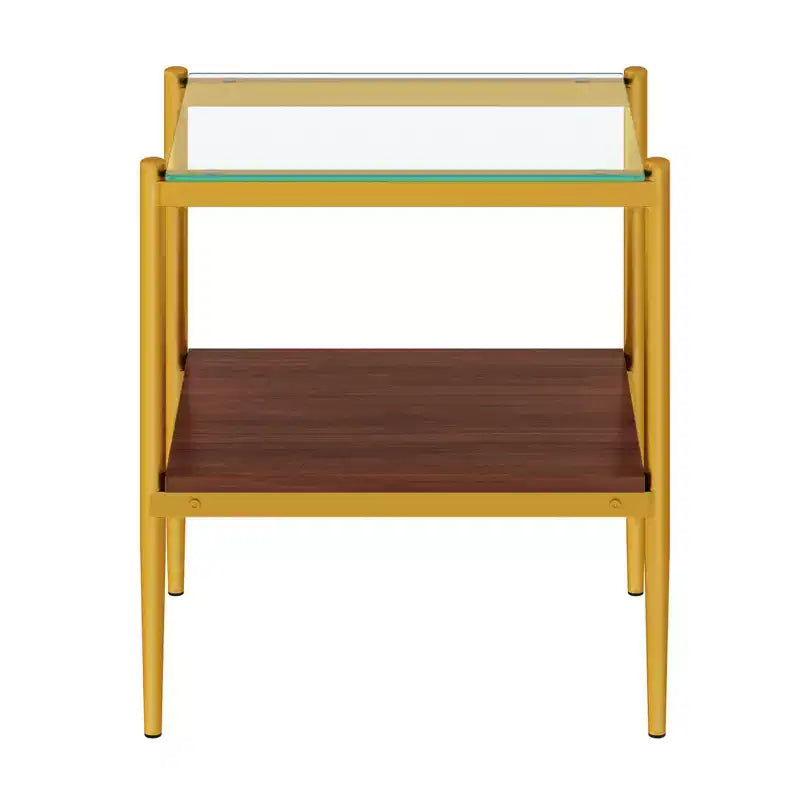 Okak Elegant Tempered Glass Coffee Table Smooth Edge 2PC, Modern Rectangle Tea End Table with Open Shelf for Small Living Room