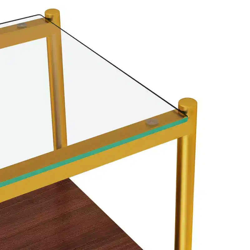 Okak Elegant Tempered Glass Coffee Table Smooth Edge 2PC, Modern Rectangle Tea End Table with Open Shelf for Small Living Room
