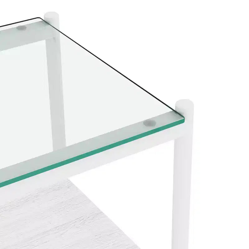 Okak Elegant Tempered Glass Coffee Table Smooth Edge 2PC, Modern Rectangle Tea End Table with Open Shelf for Small Living Room