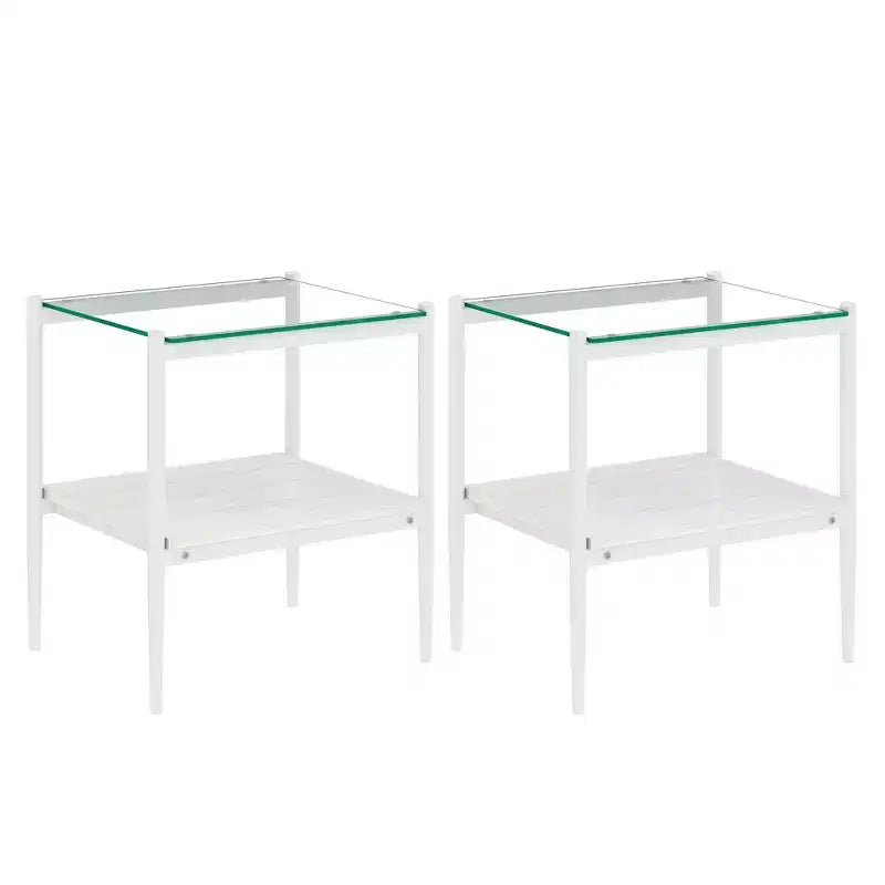 Okak Elegant Tempered Glass Coffee Table Smooth Edge 2PC, Modern Rectangle Tea End Table with Open Shelf for Small Living Room