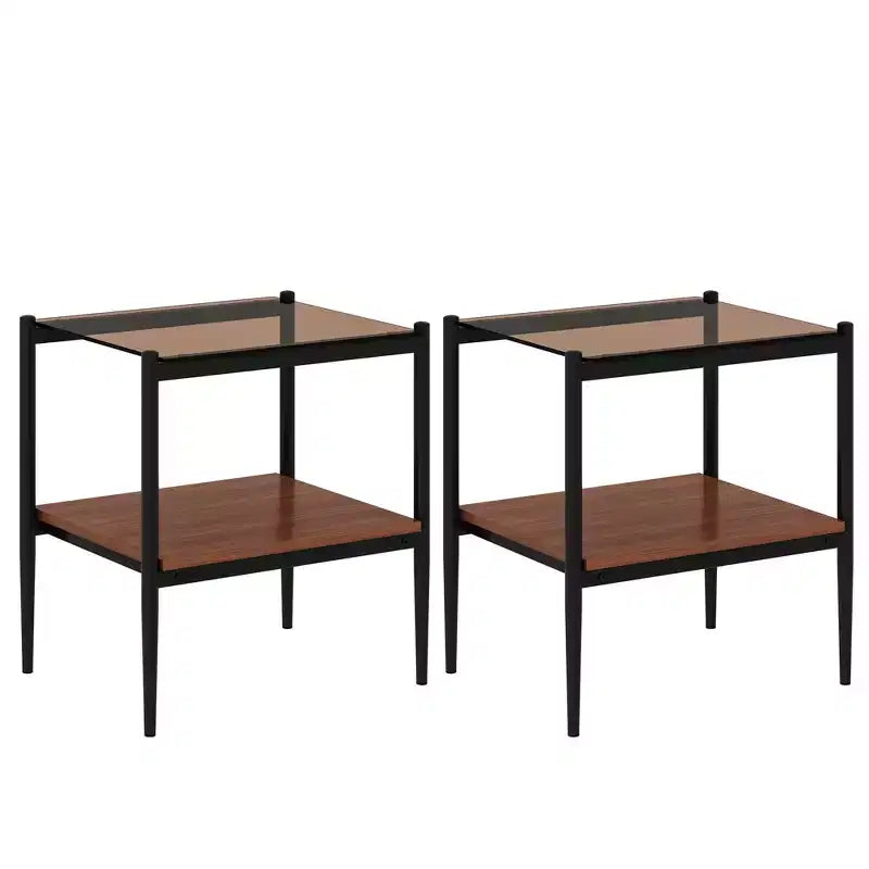 Okak Elegant Tempered Glass Coffee Table Smooth Edge 2PC, Modern Rectangle Tea End Table with Open Shelf for Small Living Room