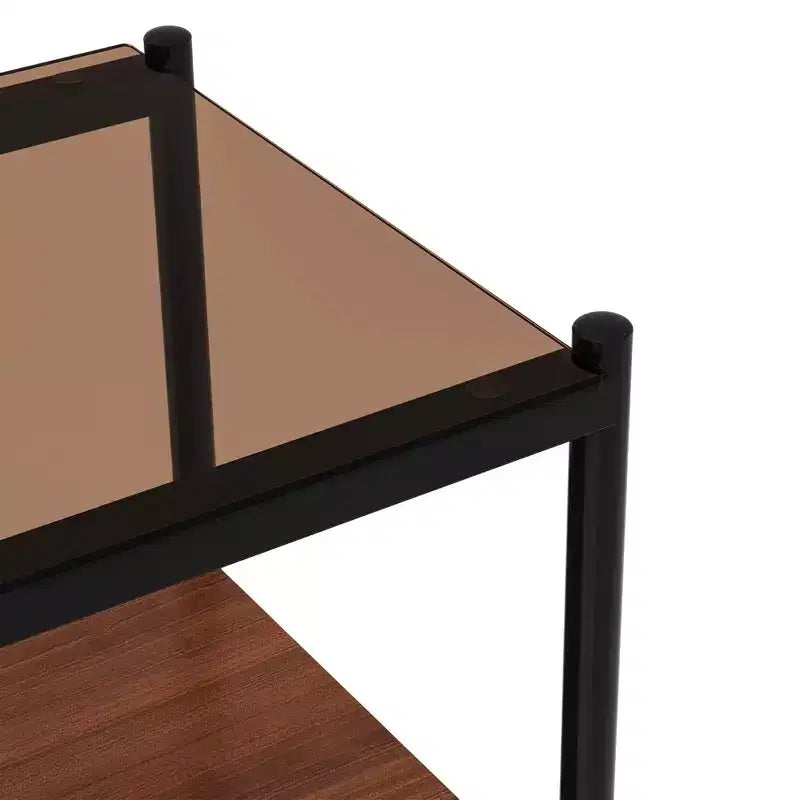 Okak Elegant Tempered Glass Coffee Table Smooth Edge 2PC, Modern Rectangle Tea End Table with Open Shelf for Small Living Room