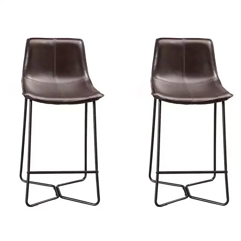 Alpine Furniture,Live Edge Set of 2 Bonded Leather Pub Chairs, Dark Brown
