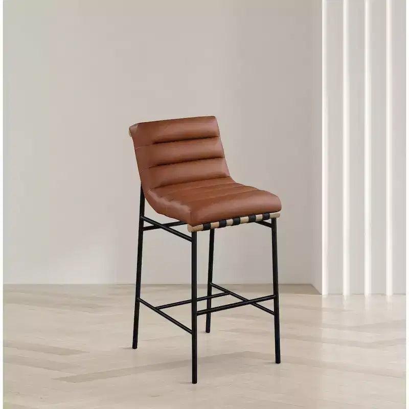 Meridian Furniture,Burke Cognac Vegan Leather Bar Stool