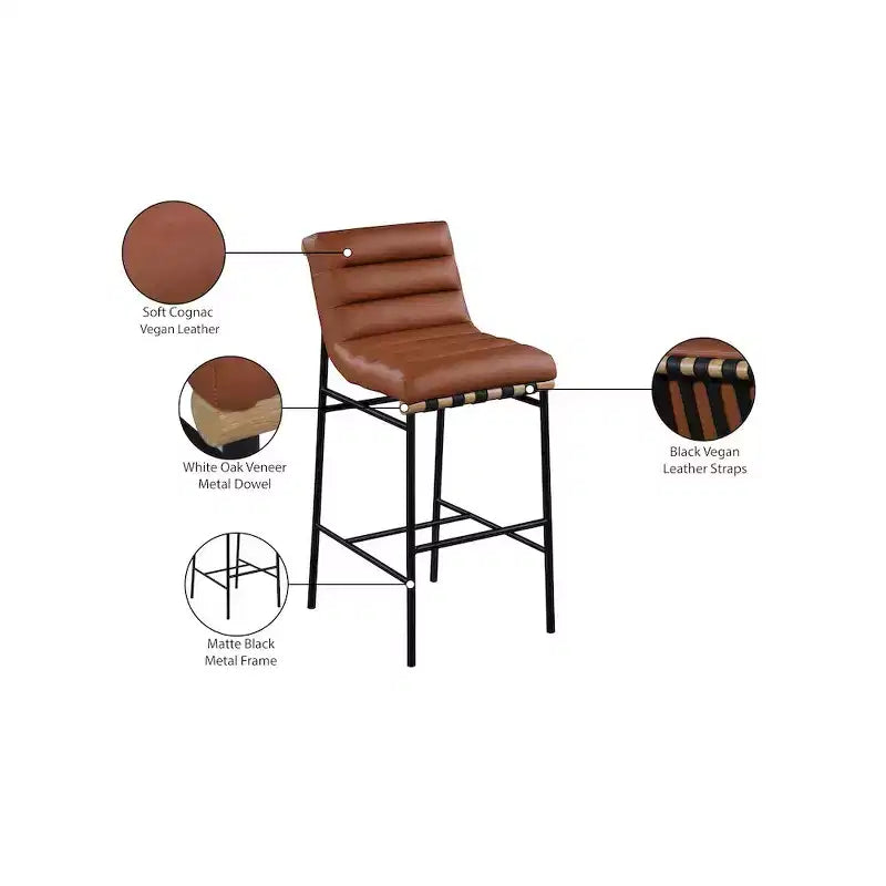 Meridian Furniture,Burke Cognac Vegan Leather Bar Stool