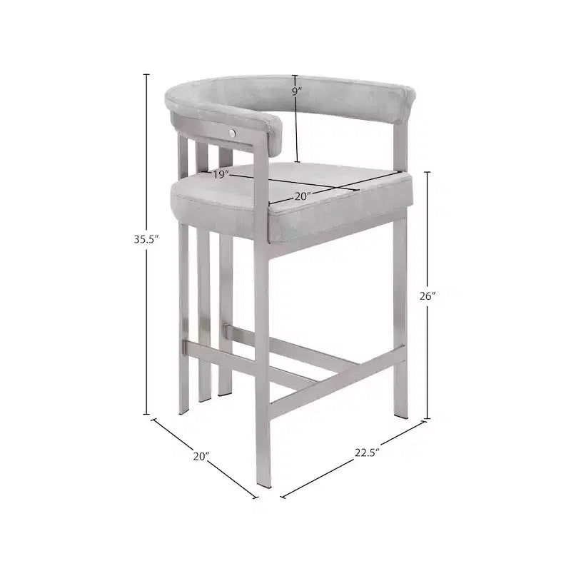 Meridian Furniture,Marcello Grey Velvet Counter Stool, Set of 2