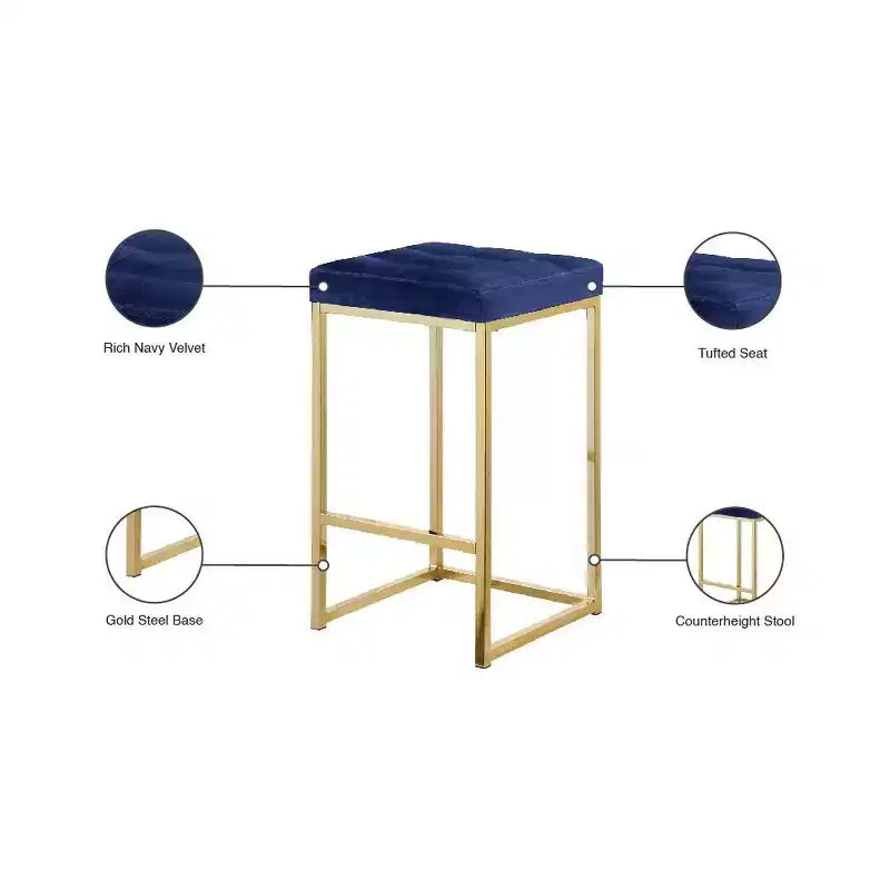 Meridian Furniture,Nicola Navy Velvet Stool, Set of 2