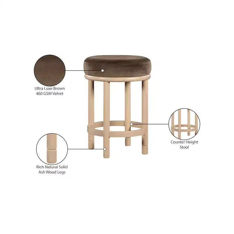 Meridian Furniture,Monette Brown Velvet Counter Stool