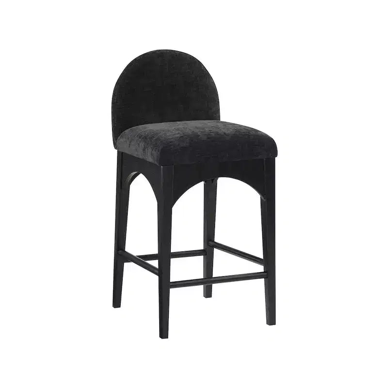 Meridian Furniture,Waldorf Black Chenille Fabric Stool