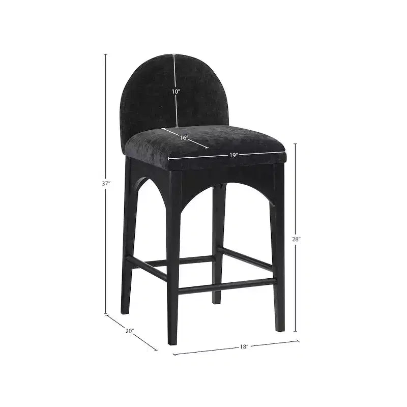 Meridian Furniture,Waldorf Black Chenille Fabric Stool