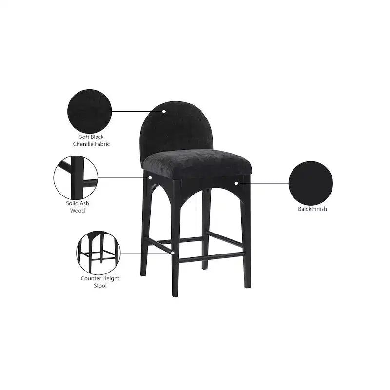 Meridian Furniture,Waldorf Black Chenille Fabric Stool