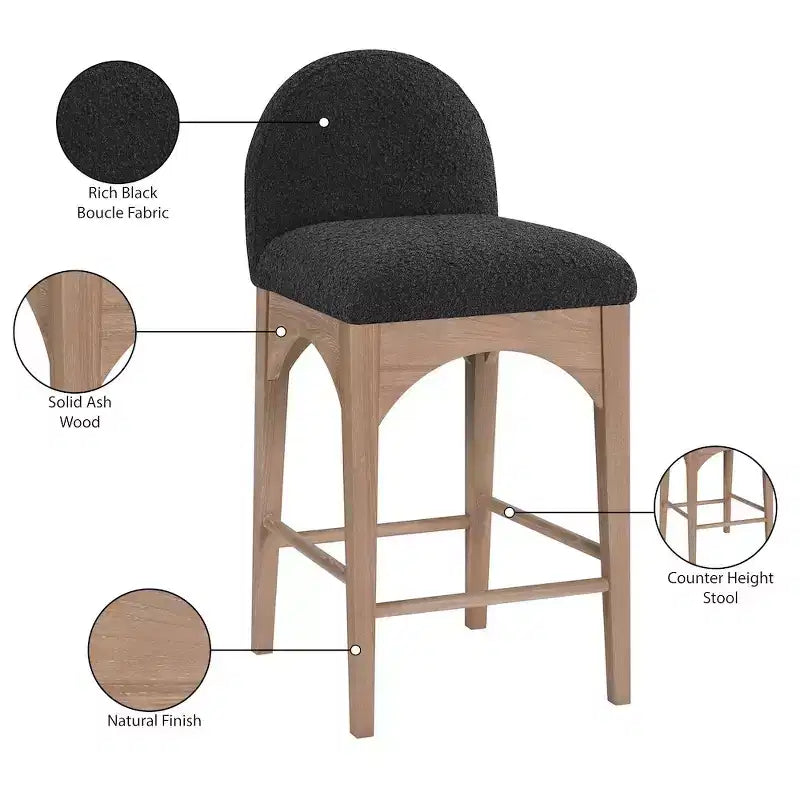 Meridian Furniture,Waldorf Black Boucle Fabric Stool