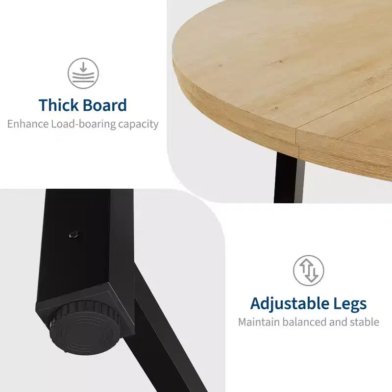 47 Round Industrial Dinner Table for 4 to 6, Circle Wooden Kitchen Table with Sturdy Metal Frame & Rustic Finish for Dining Room, Kitchen