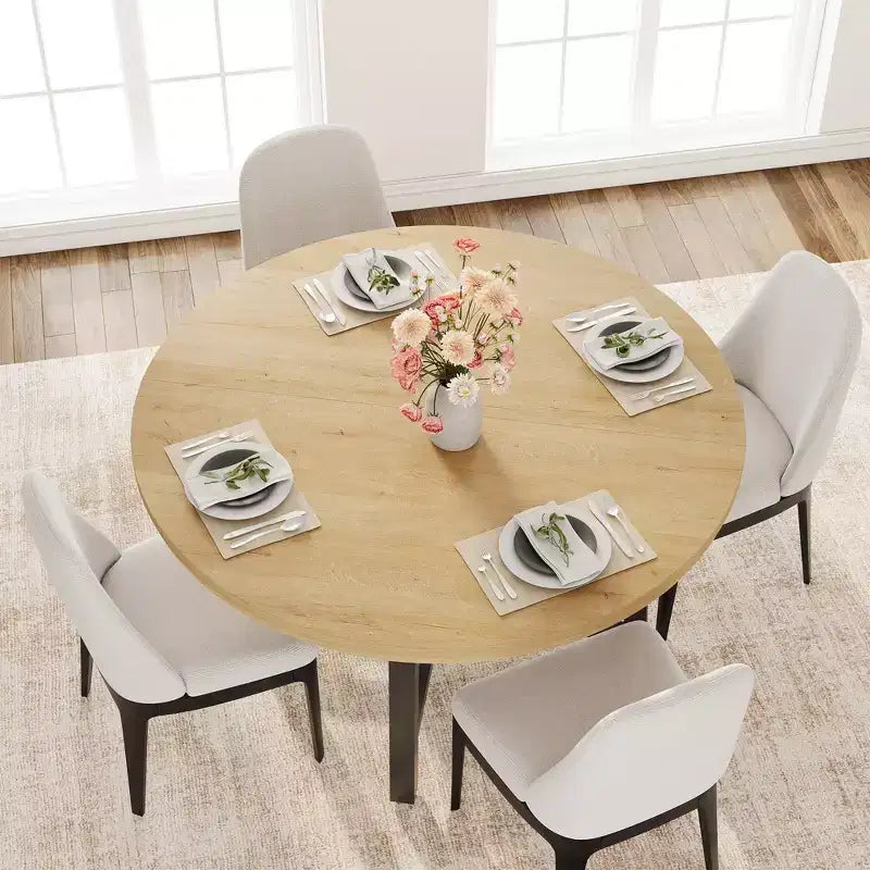 47 Round Industrial Dinner Table for 4 to 6, Circle Wooden Kitchen Table with Sturdy Metal Frame & Rustic Finish for Dining Room, Kitchen