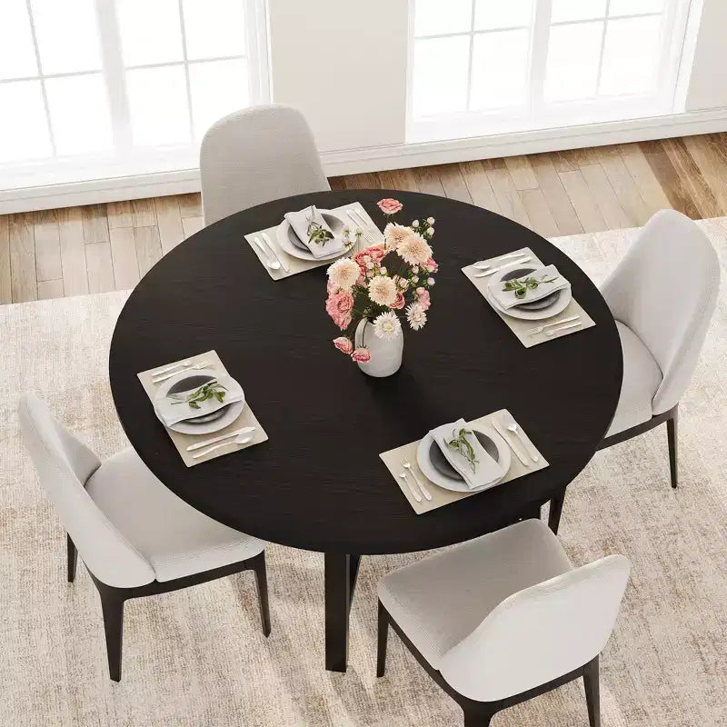47 Round Industrial Dinner Table for 4 to 6, Circle Wooden Kitchen Table with Sturdy Metal Frame & Rustic Finish for Dining Room, Kitchen