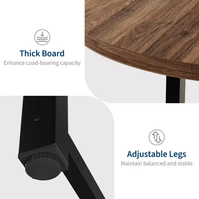 47 Round Industrial Dinner Table for 4 to 6, Circle Wooden Kitchen Table with Sturdy Metal Frame & Rustic Finish for Dining Room, Kitchen