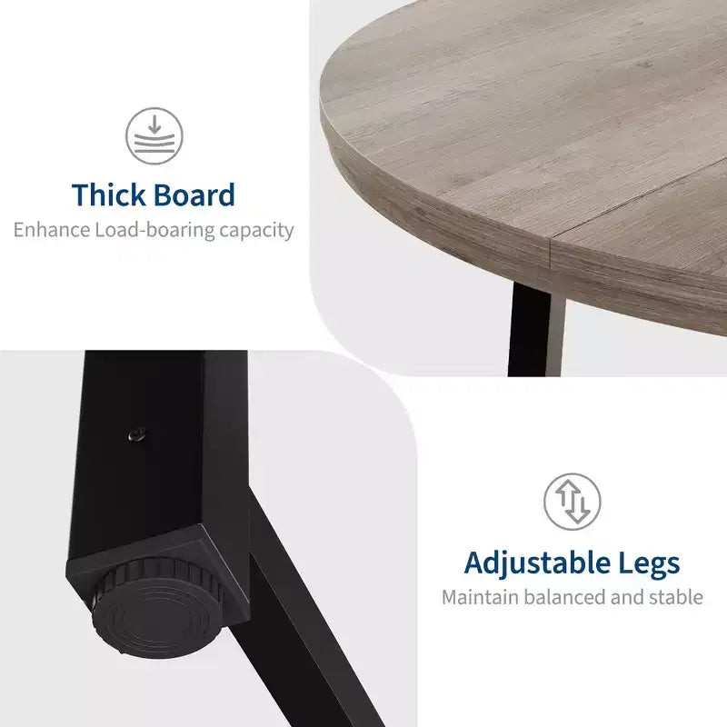 47 Round Industrial Dinner Table for 4 to 6, Circle Wooden Kitchen Table with Sturdy Metal Frame & Rustic Finish for Dining Room, Kitchen