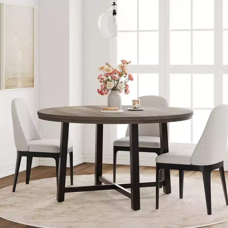 47 Round Industrial Dinner Table for 4 to 6, Circle Wooden Kitchen Table with Sturdy Metal Frame & Rustic Finish for Dining Room, Kitchen