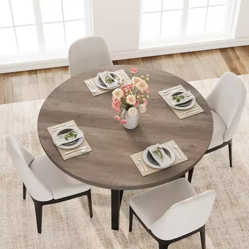 47 Round Industrial Dinner Table for 4 to 6, Circle Wooden Kitchen Table with Sturdy Metal Frame & Rustic Finish for Dining Room, Kitchen