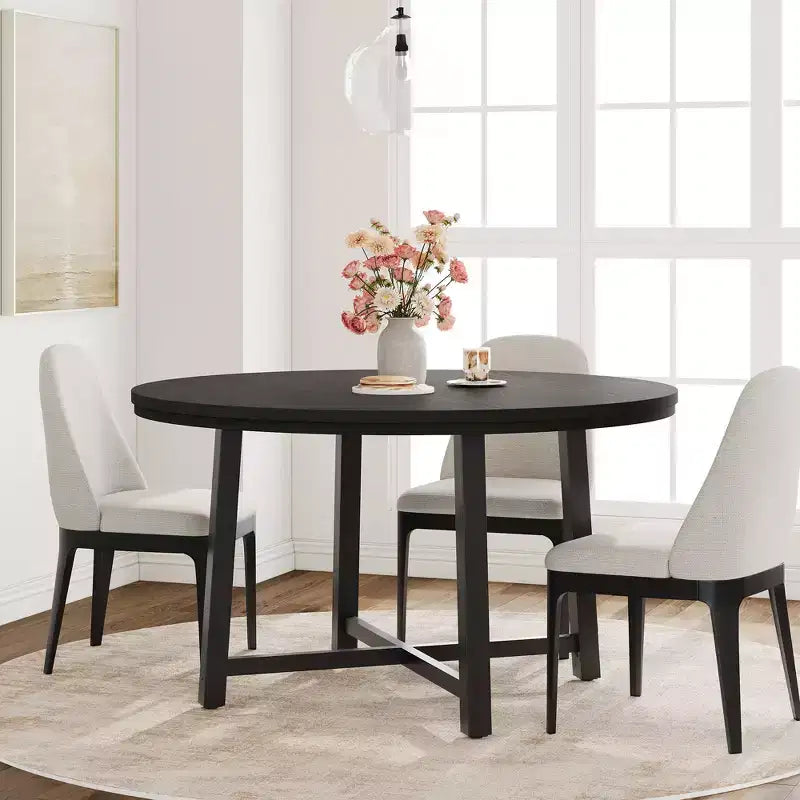 47 Round Industrial Dinner Table for 4 to 6, Circle Wooden Kitchen Table with Sturdy Metal Frame & Rustic Finish for Dining Room, Kitchen