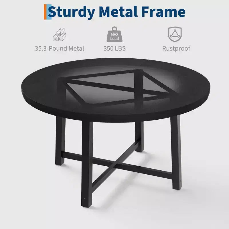 47 Round Industrial Dinner Table for 4 to 6, Circle Wooden Kitchen Table with Sturdy Metal Frame & Rustic Finish for Dining Room, Kitchen