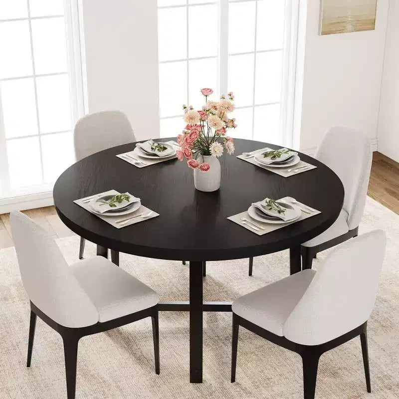 47 Round Industrial Dinner Table for 4 to 6, Circle Wooden Kitchen Table with Sturdy Metal Frame & Rustic Finish for Dining Room, Kitchen