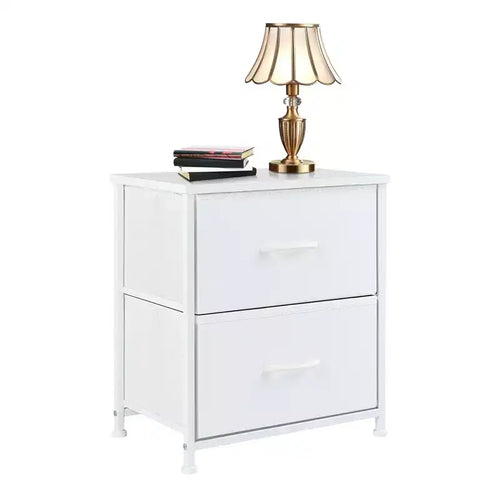 2 Drawer Dresser Storage Cabinet with Metal Frame and Wood Top  Fabric Drawers Chest for Bedroom, Closet, or Living Room