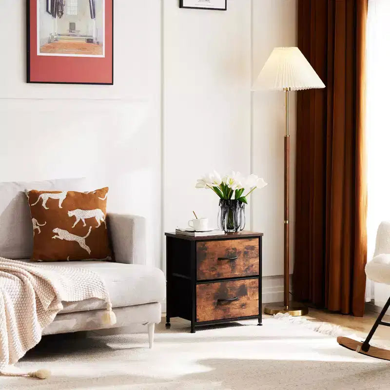 2 Drawer Dresser Storage Cabinet with Metal Frame and Wood Top  Fabric Drawers Chest for Bedroom, Closet, or Living Room