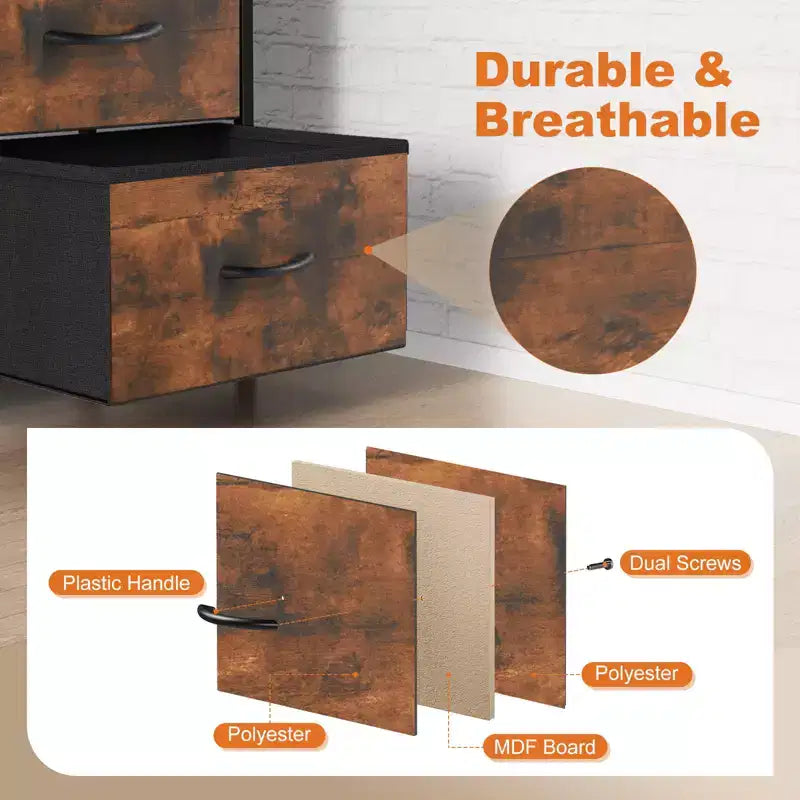 2 Drawer Dresser Storage Cabinet with Metal Frame and Wood Top  Fabric Drawers Chest for Bedroom, Closet, or Living Room