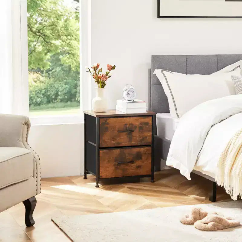 2 Drawer Dresser Storage Cabinet with Metal Frame and Wood Top  Fabric Drawers Chest for Bedroom, Closet, or Living Room