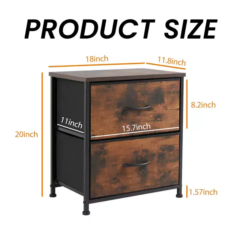 2 Drawer Dresser Storage Cabinet with Metal Frame and Wood Top  Fabric Drawers Chest for Bedroom, Closet, or Living Room