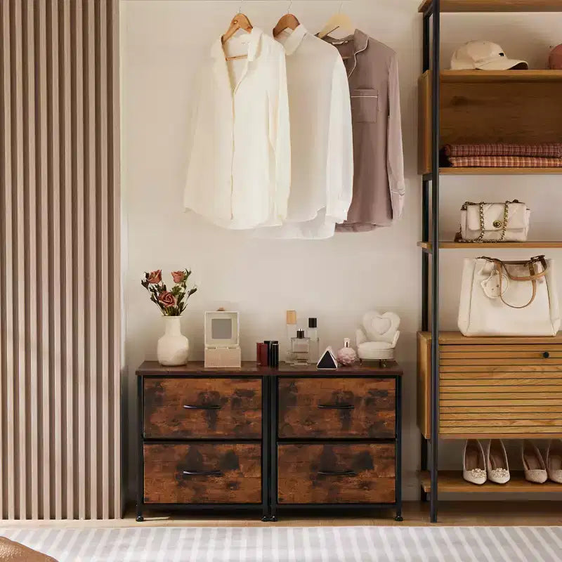 2 Drawer Dresser Storage Cabinet with Metal Frame and Wood Top  Fabric Drawers Chest for Bedroom, Closet, or Living Room