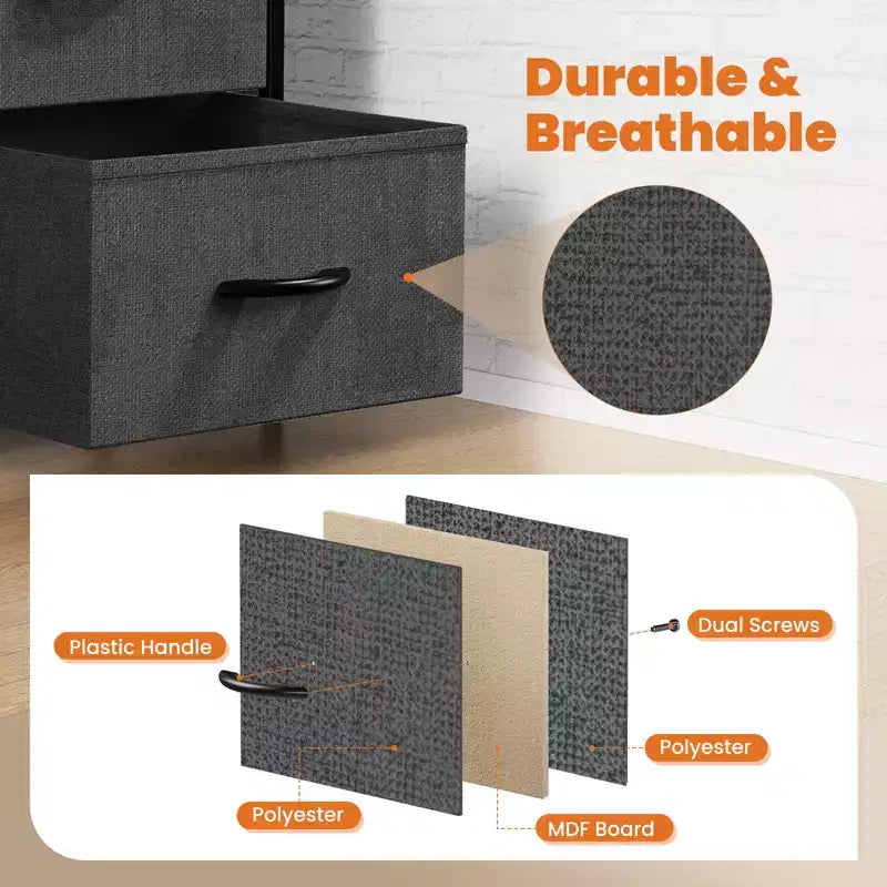 2 Drawer Dresser Storage Cabinet with Metal Frame and Wood Top  Fabric Drawers Chest for Bedroom, Closet, or Living Room