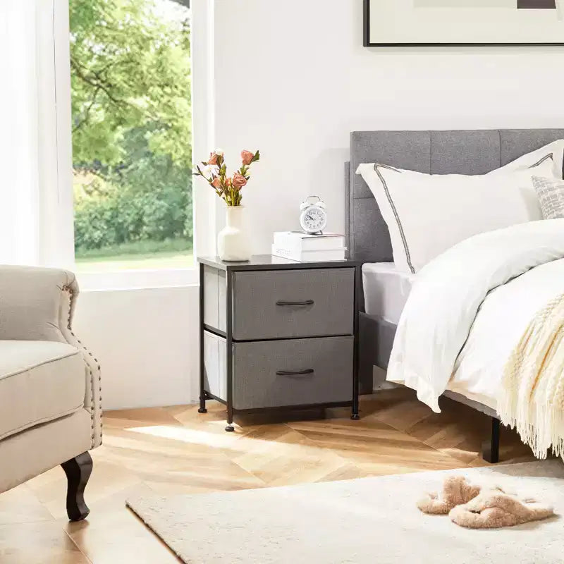2 Drawer Dresser Storage Cabinet with Metal Frame and Wood Top  Fabric Drawers Chest for Bedroom, Closet, or Living Room