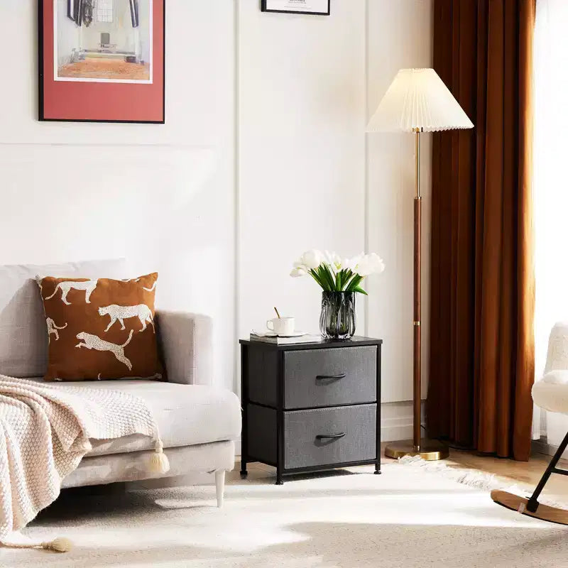 2 Drawer Dresser Storage Cabinet with Metal Frame and Wood Top  Fabric Drawers Chest for Bedroom, Closet, or Living Room