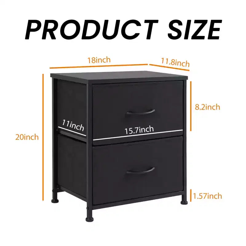 2 Drawer Dresser Storage Cabinet with Metal Frame and Wood Top  Fabric Drawers Chest for Bedroom, Closet, or Living Room