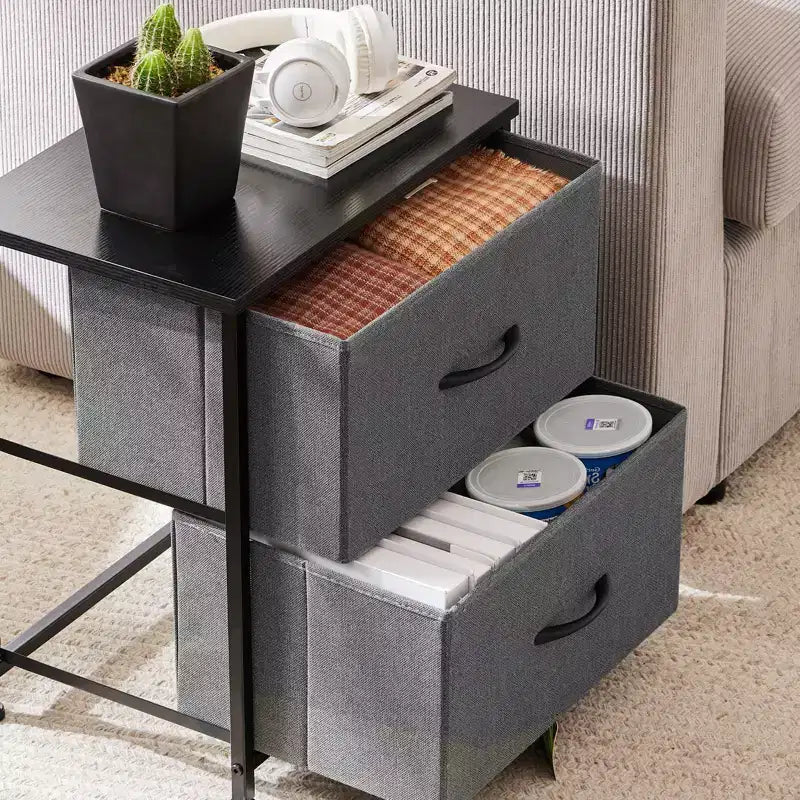 2 Drawer Dresser Storage Cabinet with Metal Frame and Wood Top  Fabric Drawers Chest for Bedroom, Closet, or Living Room