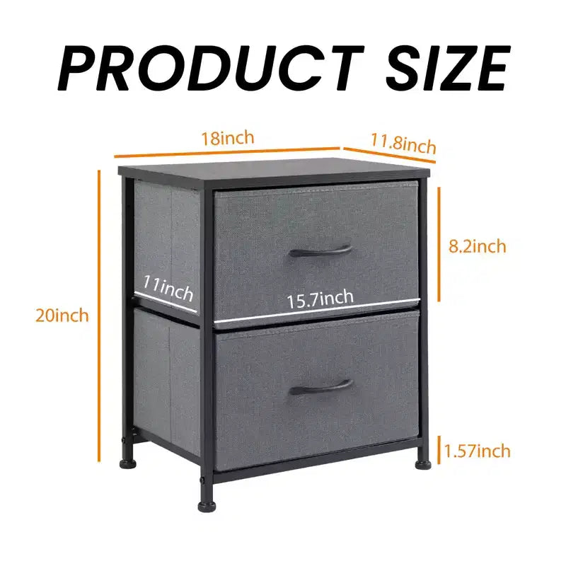 2 Drawer Dresser Storage Cabinet with Metal Frame and Wood Top  Fabric Drawers Chest for Bedroom, Closet, or Living Room