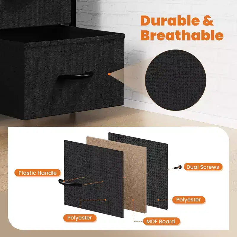 2 Drawer Dresser Storage Cabinet with Metal Frame and Wood Top  Fabric Drawers Chest for Bedroom, Closet, or Living Room