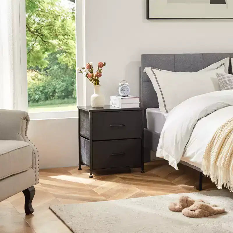 2 Drawer Dresser Storage Cabinet with Metal Frame and Wood Top  Fabric Drawers Chest for Bedroom, Closet, or Living Room