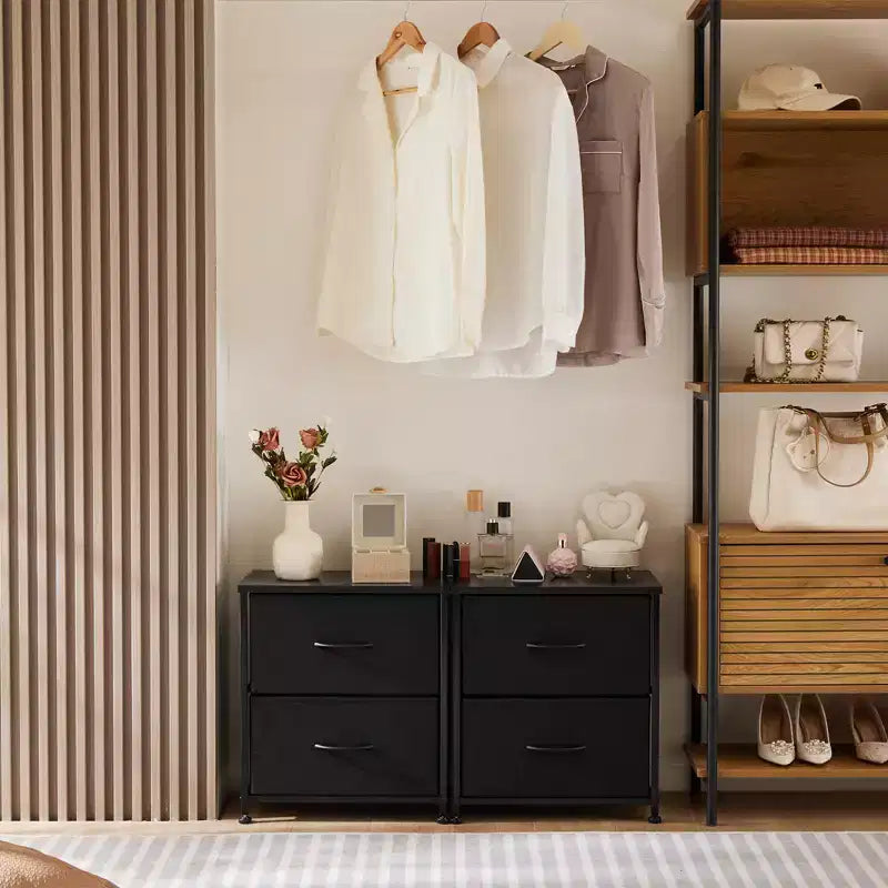 2 Drawer Dresser Storage Cabinet with Metal Frame and Wood Top  Fabric Drawers Chest for Bedroom, Closet, or Living Room