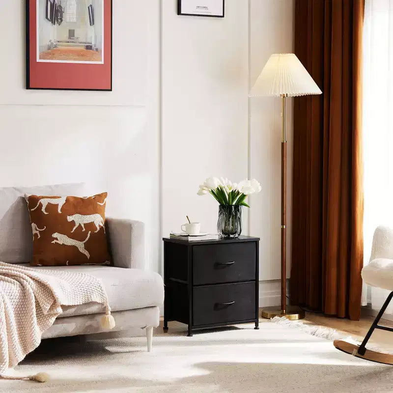 2 Drawer Dresser Storage Cabinet with Metal Frame and Wood Top  Fabric Drawers Chest for Bedroom, Closet, or Living Room