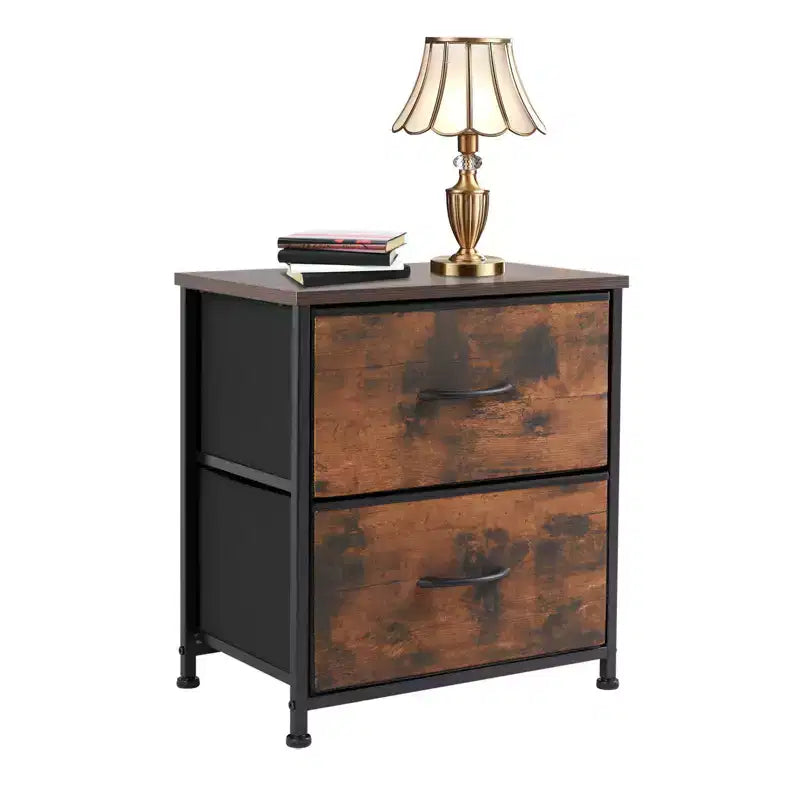 2 Drawer Dresser Storage Cabinet with Metal Frame and Wood Top  Fabric Drawers Chest for Bedroom, Closet, or Living Room