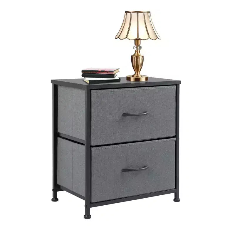 2 Drawer Dresser Storage Cabinet with Metal Frame and Wood Top  Fabric Drawers Chest for Bedroom, Closet, or Living Room