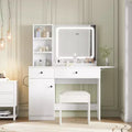 GustoWave Modern LED Vanity Set - Faux Leather Seat & Eco-Friendly Particle Board, 3 Light Modes Makeup Mirror - Dressing Table with Drawers & Shelves